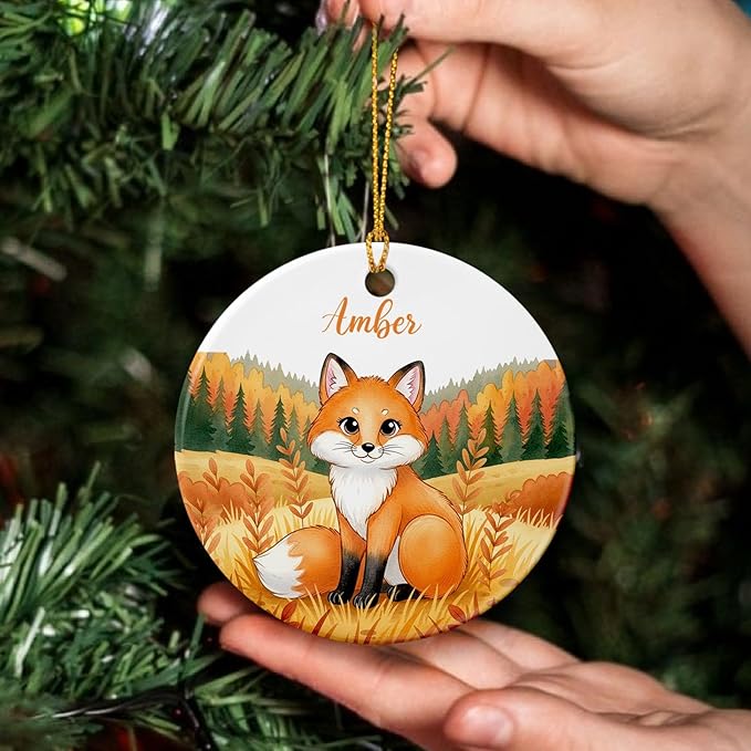 Customized Name Fox Lover Ornament, Fox Ceramic Ornament Xmas 2025, Merry Christmas Keepsake Gift for Son Daughter Kids Children, Personalized Cute Animal Ceramic Ornaments, Animal Themed Decoration