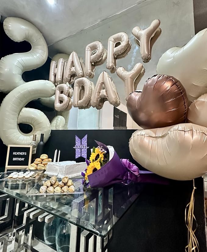 Smlpuame 40 Inch Beige Number 9 Balloons for 9th Birthday Decorations Boys Girl, Giant Self-Sealing Cream Foil Number 0-10 White Sand Balloon for Women Men Party Anniversary Baby Shower Supplies