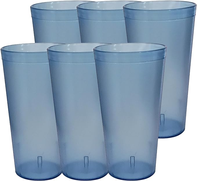 Party Outlaw Lt Blue Plastic Cup Tumblers 6 Pc 20oz Lightweight, Heavy Duty Stackable Cafe Style Plastic Glasses. Reusable & Dishwasher Safe Ice Tea & Water Cups