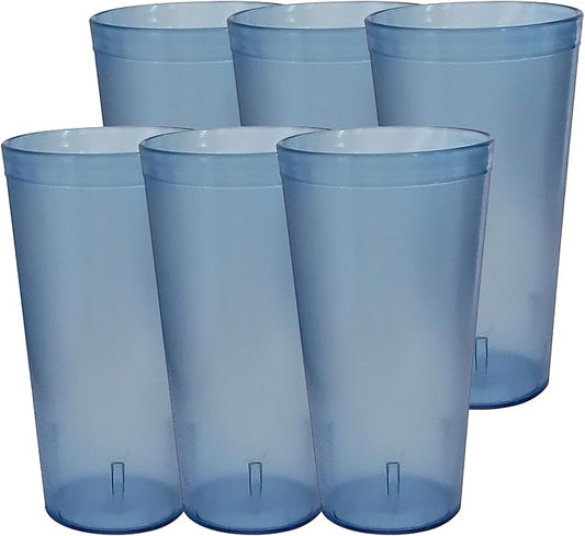 Party Outlaw Lt Blue Plastic Cup Tumblers 6 Pc 24oz Lightweight, Heavy Duty Stackable Cafe Style Plastic Glasses. Reusable & Dishwasher Safe Ice Tea & Water Cups