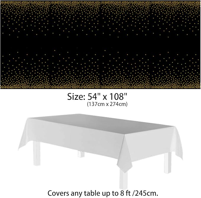 4 Pack Plastic Tablecloths for Rectangle Tables, Black and Gold Waterproof Disposable Party Table Cloths, Table Covers for Decorations, New Year Graduation Birthday Cocktail, 54" x 108"