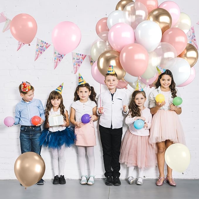 Blush Pink and Gold Balloons,12 Inch Retro Blush Light Pink Pearl White and Metallic Gold Balloon with Confetti Balloons for Birthday Wedding Bridal Shower Theme Party Decorations
