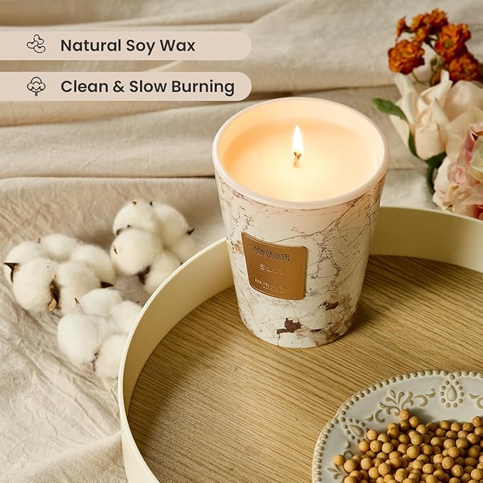 M&SENSE Santal Scented Candles for Home, 3 Wick Highly Scented Jar Candle, 14.1 Oz 80H Long Lasting Burning Christmas Candle for Women, Aromatherapy Candles for Holiday Christmas Gift