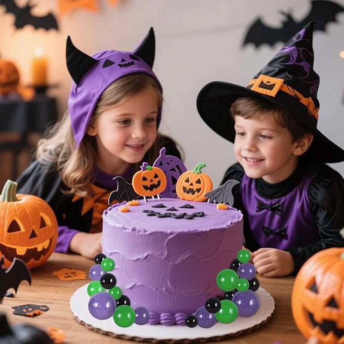 BEISHIDA 40 Pcs Foam Ball Cake Toppers with Sticks Mini Cake Decorations for Birthdays, Baby Showers, Halloween Cake Toppers, Video Game Birthday Party Cake Decorations(Black,Green, Purple)