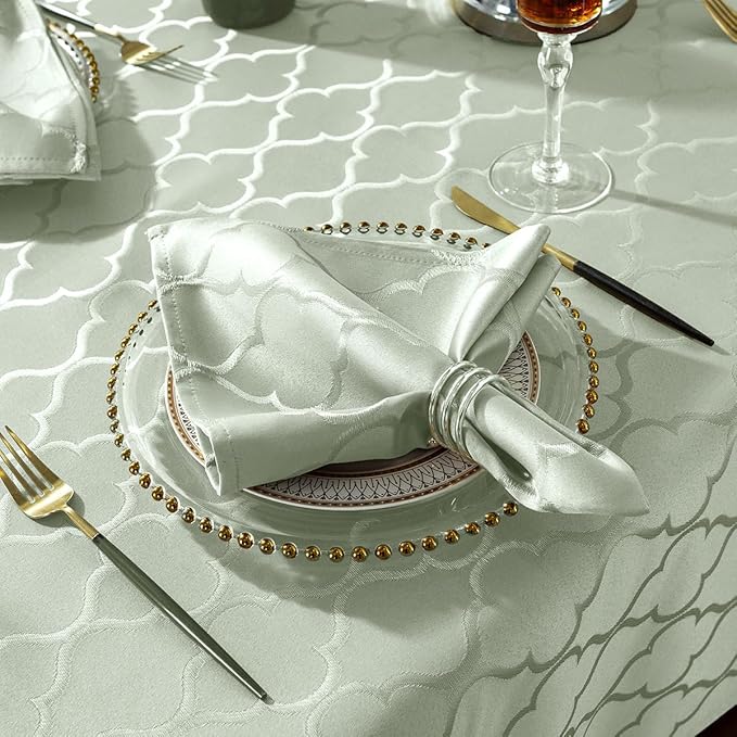 SASTYBALE Spring Jacquard Napkin Flower Pattern Polyester Spill Proof Wrinkle Resistant Durable Napkins for Kitchen Dining Tabletop (Sage Green, 20"x 20" Square Napkin)