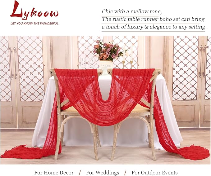 10 Packs Cheesecloth Table Red, 10Ft x 35" Rustic Gauze Boho Wedding Table Runner Decoration, Wedding Table Decor Table Cloth for Wedding Party Bridal Shower Table