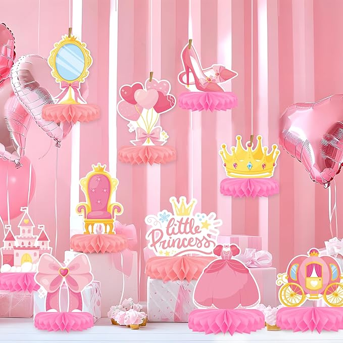Princess Birthday Party Supplies Kit - Princess Themed Honeycomb Centerpiece ，Table Decorations for Kids' Princess Themed Birthday Party Decorations