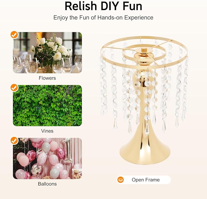Wedding Centerpieces Gold Vases,10PCS Metal Flower Candle Holder with Sparkling Crystal Beads,Crystal Flower Vase Metal Flowers Stand for Party Tables Decorations (10PCS-Gold-13cm)