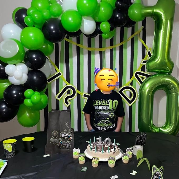 40 Inch Green Large Number Balloons Set 0-9, Self Inflate Foil Number 0 Helium Balloons for Boys Girls, Big Digit 0 Balloons for Women Men Jungle Safari Birthday Party Anniversary Supplies Decorations