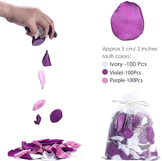 Artificial Silk Rose Petals 300pcs Reusable Fake Purple Flower Petals for Wedding Anniversary Romantic Night Valentines Party Dinner Table Decoration