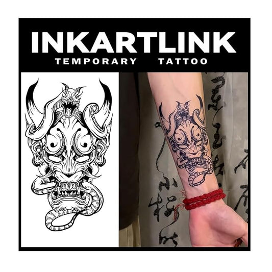 INKARTLINK Tattoo Tech,2 Sheets Extra-Large Semi Permanent Tattoo,Adult Art Design Temporary Tattoos, Lasts 1-2 Weeks, Waterproof, Realistic look, No Adhesive, No reflection (Demon Design?