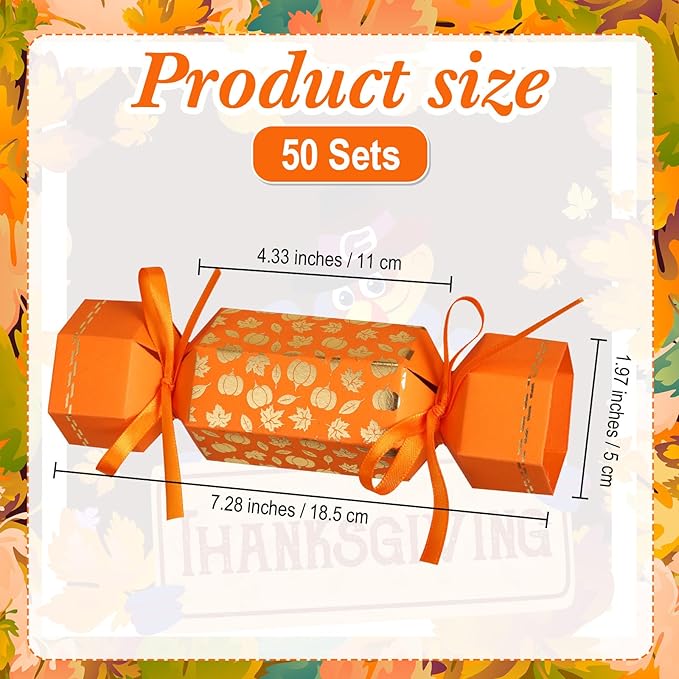 50 Packs Christmas Cracker Kit No Snap Xmas Party Table Favors Snowflake Reindeer DIY Christmas Party Cracker Candy Boxes for Holiday Dinner Decoration Gift (Pumpkin)