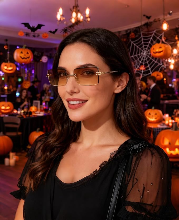 FEISEDY Vintage Rimless Sunglasses Rectangle Frameless Candy Color Glasses Women Men B2642