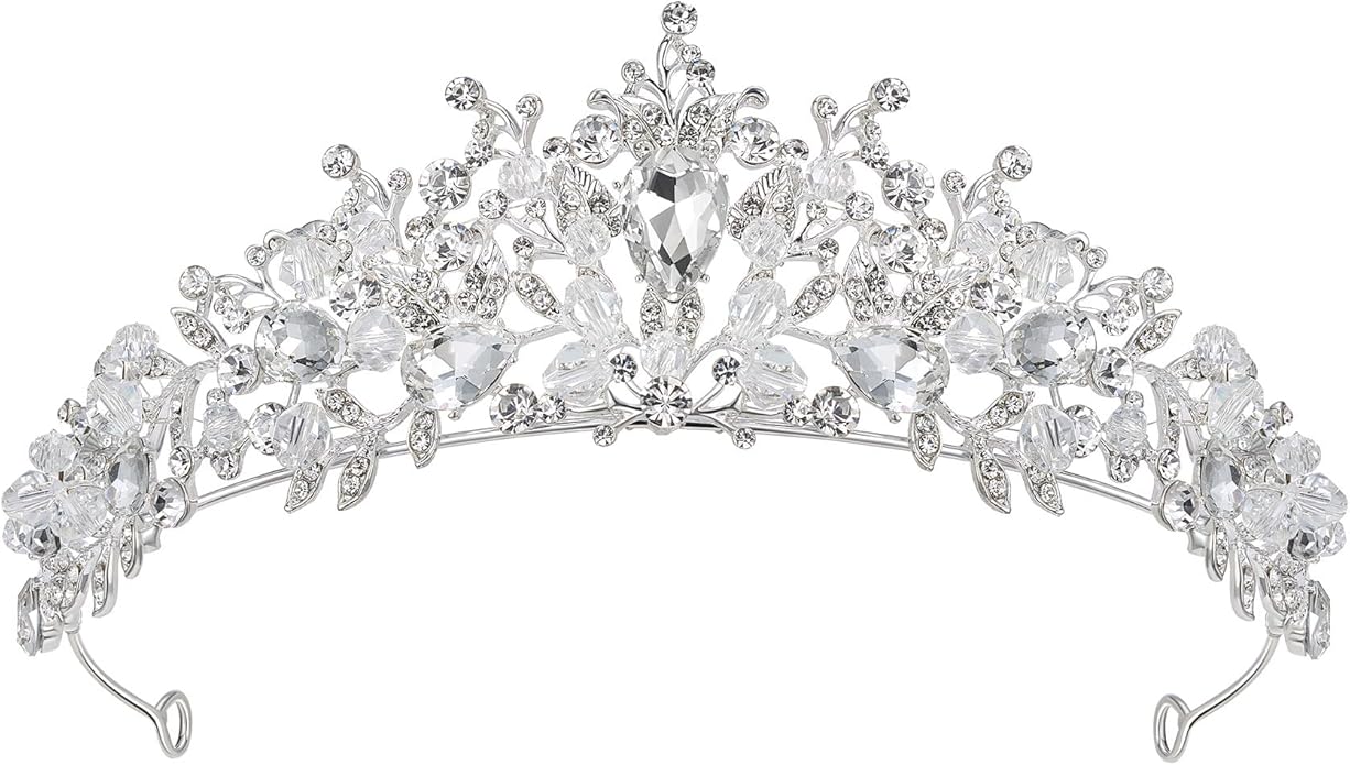 SWEETV Jeweled Wedding Tiaras and Crowns for Women, Metal Princess Tiara Queen Crown for Bride, Bridal Headpieces for Birthday Quinceanera Pageant Prom