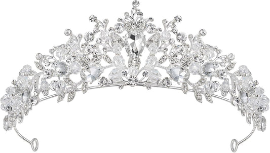 SWEETV Jeweled Wedding Tiaras and Crowns for Women, Metal Princess Tiara Queen Crown for Bride, Bridal Headpieces for Birthday Quinceanera Pageant Prom
