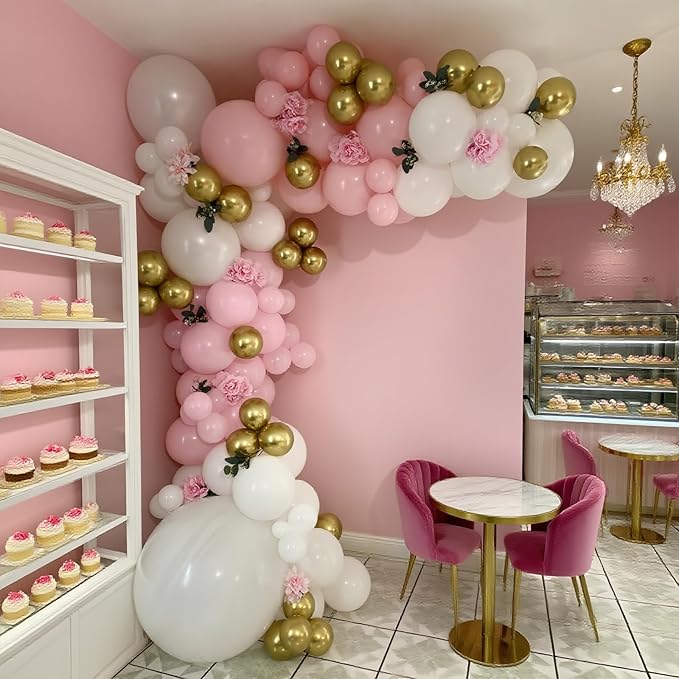 Pink and White Balloon Arch Kit -144Pcs Pink and Gold Balloon Garland Include 3D Butterflies Pink White and Gold Balloons for Wedding Bridal Shower Princess Party Girl Birthday Baby Shower Decorations