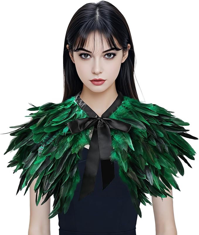 Gothic Natural Feather Shrug Feather Shawl Wrap Cape Victorian Collar for Halloween Cosplay Party Costume Accessories