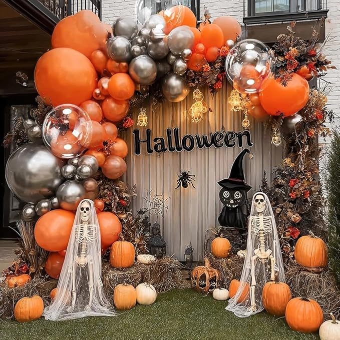 Orange Silver Balloon Double Stuffed Burnt Orange Metallic Silver Balloons Different Sizes Latex Balloons Garland for Fall Thanksgiving Birthday Baby Shower Halloween Anniversary Party Decorations