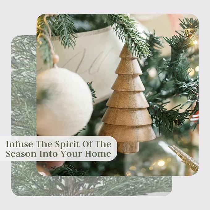 CG Hunter Holiday Collection Assorted Set-of-3 Wooden Tree Christmas Tree Ornaments, Premium Christmas Decorations