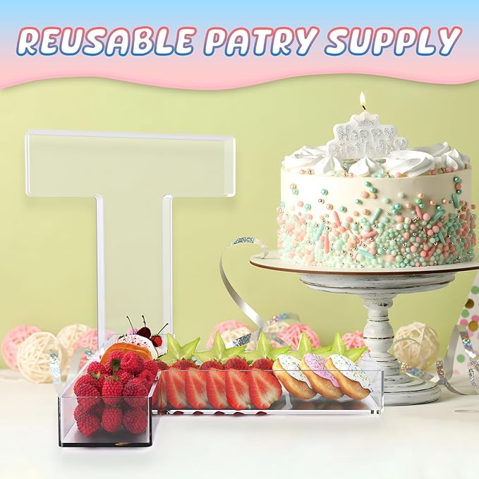 13.8" Extra Large Acrylic Letter Charcuterie Board Box, Reusable Fillable Letter Cake Candy Dish Display Serving Tray for Birthday Anniversary Party Decoration (T)