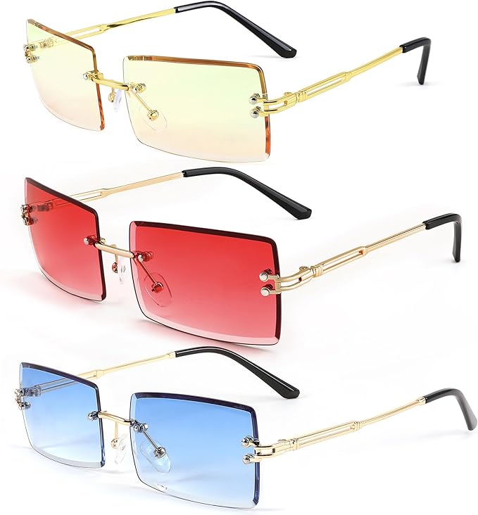 FEISEDY Vintage Rimless Sunglasses Rectangle Frameless Candy Color Glasses Women Men B2642