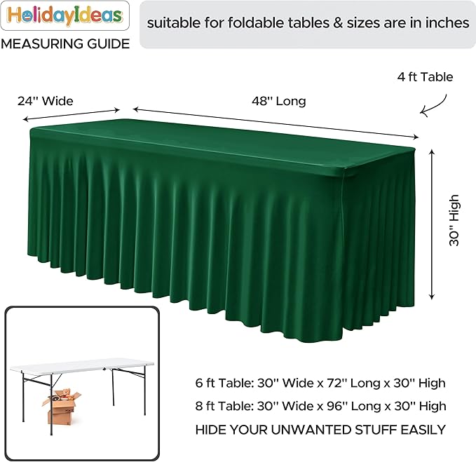 HolidayIdeas 2 Pack Hunter Green Spandex Tablecloth for 4 Foot Table, Fitted Stretch Cover for Christmas Party Decorations