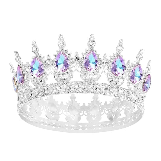 Queen Crown Rhinestone Wedding Crowns and Tiaras for Women Costume Party Hair Accessories Princess Birthday Crown Crystal Bridal Crown (Silver Crown-Violet)