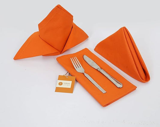 TARAN LIVING Cloth Napkins Fall Decorations Table Napkin Reusable Washable Halloween Dining Linen Cotton Cloth Napkin Christmas Hotel Home Party Decor Set of 12, 18"x18" - Orange