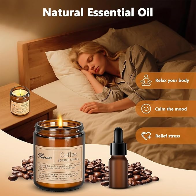Scented Coffee Candle, Candles for Home Scented, Candles Clearance for Women, Aromatherapy Jar Candles Gift for Home(Amber Jar, Coffee)