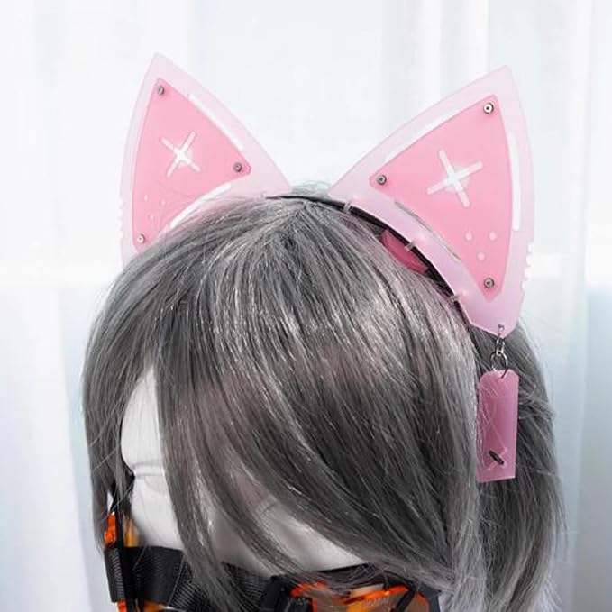 Cyberpunk Colorful Ear Hairband Fish Bone Hair Accessories COS Props (X Pink)