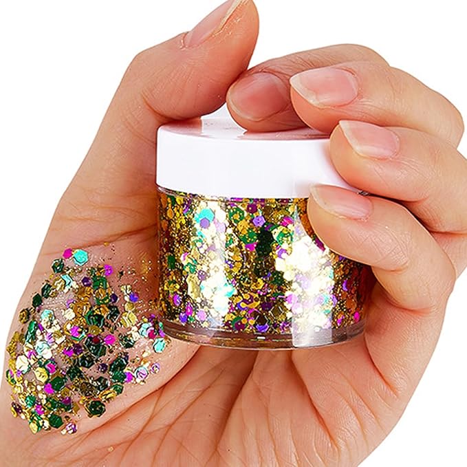 Mardi Gras Accessories Gold Hair Face Glitter,Green Purple Gold Mixed Holographic Body Glitter,Mardi Gras Outfit for Women Kids,Festival Sequins for Body, New Orleans Carnival Decorations