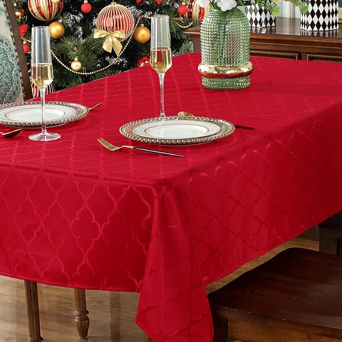 SASTYBALE Rectangular Tablecloth Jacquard Damask Fabric Table Cloth Water Resistant & Wrinkle Free Polyester Table Cover for Dining, Party, Xmas (Rectangle/Oblong, 52" x 70" (4-6 Seats), Red)