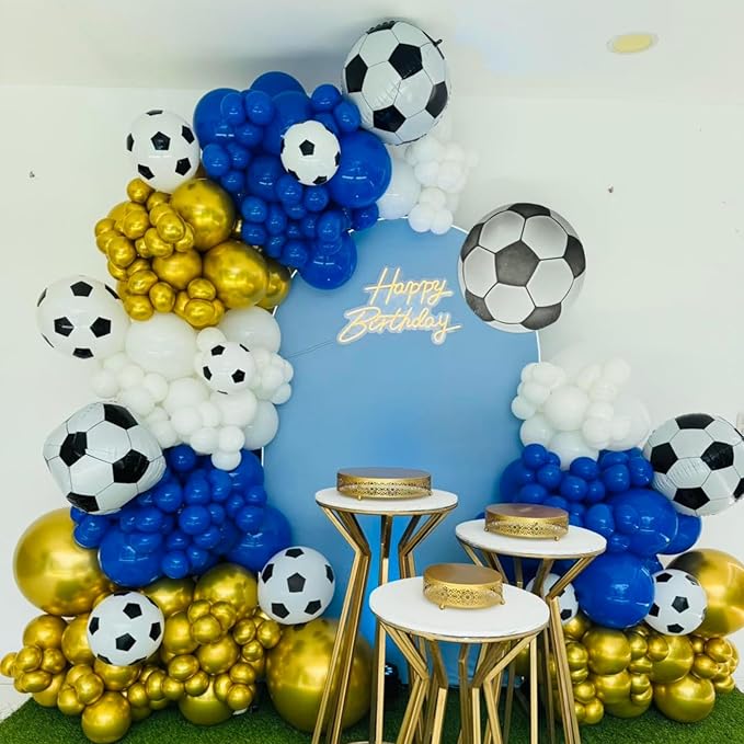 Soccer Balloons,12 Inch Navy Blue Gold and White Soccer Balloons with Blue Gold Confetti Balloon for Boy Soccer Sport Birthday Baby Shower Party Decorations