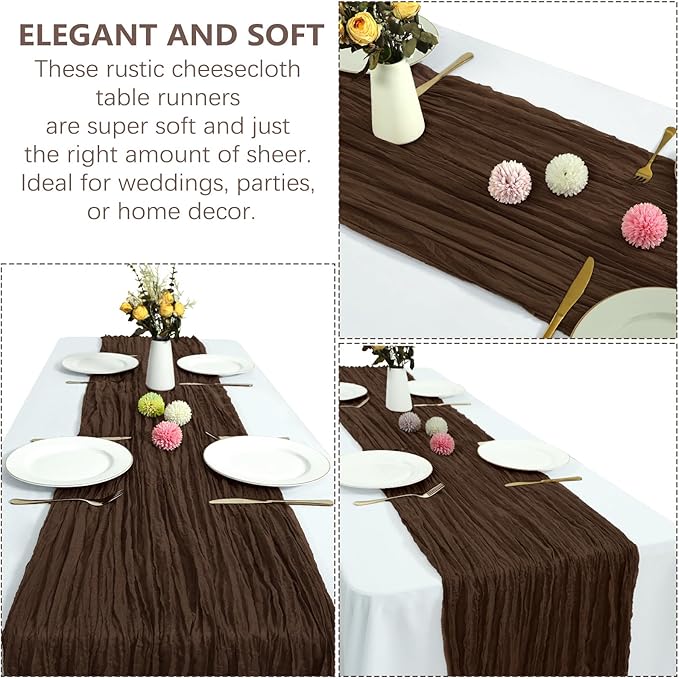12 Pack Brown Cheesecloth Table Runner 10FT Boho Gauze Fabric Table Runner 35 x 120 Inch Rustic for Fall Thanksgiving Wedding Decor Baby Shower Party Boho Holiday Decoration