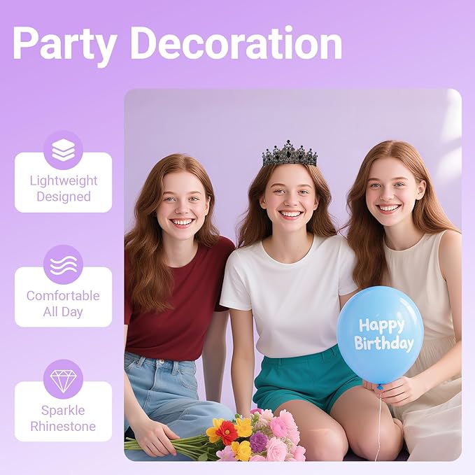 Tiara Crown for Women, Queen Tiara for Birthday Prom Bridal Party Custome Black