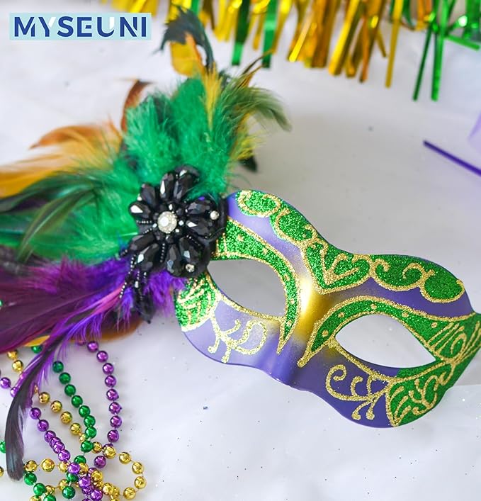 2025 New Mardi Gras Masks for Women with Feathers - Womens Mascarade Venetian Mask for Masquerade Party, Mardi Gras, Halloween Cosplay Prom, Christmas