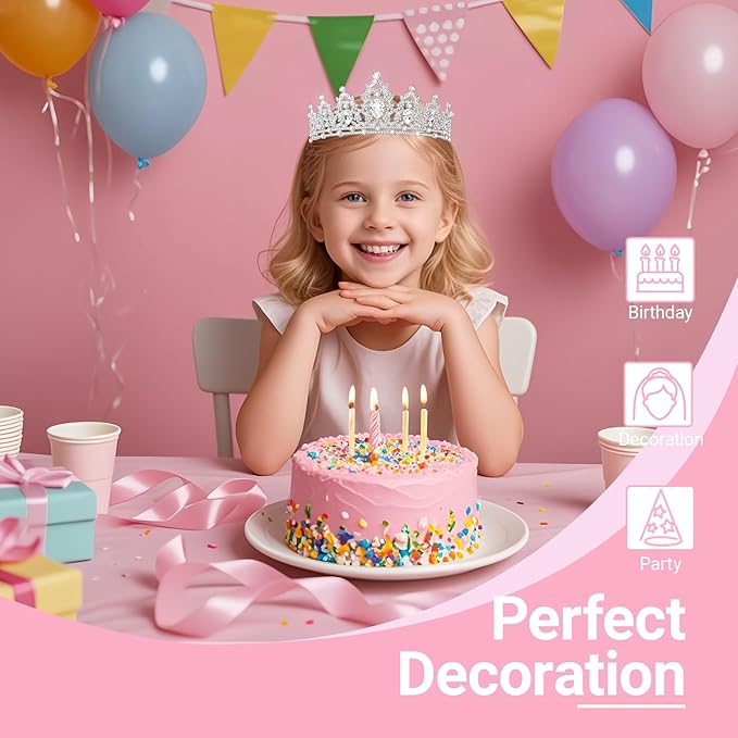 Tiara Crown for Women, Headband Hair Accessories for Birthday Wedding Party Costume Silver