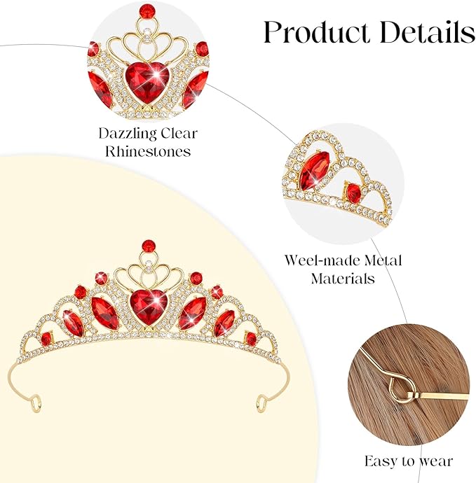 CAVETEE Crown and Tiara for Women, Princess Tiara Heart Crown Happy Birthday Decorations for Party Pageant Hair Accessory