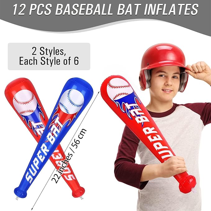durony 12 Pieces Baseball Bat Inflates 22 Inch Inflatable Baseball Inflates, Baseball Party Supplies, Sports Theme Toy, Birthday Party Decorations