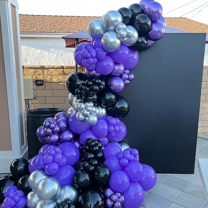 Purple Balloons, 113Pcs Different Sizes Lavender Balloon Garland Arch Kit, 5 10 12 18inch Lilac Latex Helium Balloons Dark Purple Butterfly Party Balloons for Birthday Wedding Halloween Decorations