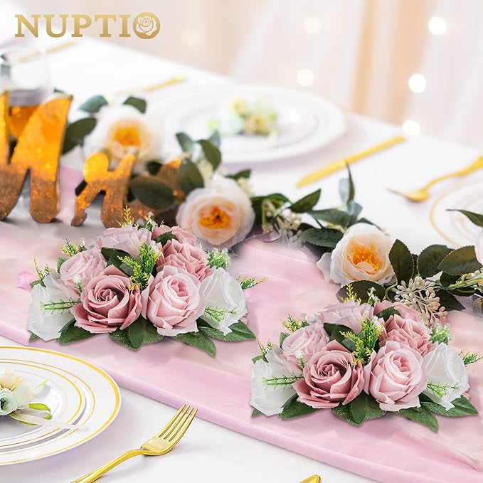 NUPTIO Flower Ball Arrangement Bouquet - 2 Pcs 9.5 inch Diameter Dusty Rose Fake Flowers Roses Balls for Centerpieces Tables - Artificial Rose Arrangements for Wedding Centerpiece Table Decorations