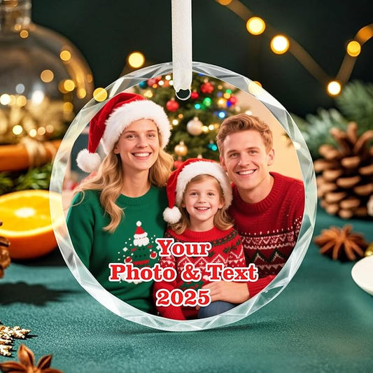 Personalized Christmas Ornaments 2025 with Photo & Text, Round Acrylic Custom Christmas Ornament Wedding Gift for Family, Couples, Baby’s First Xmas, Bridal Shower Gifts for Bride