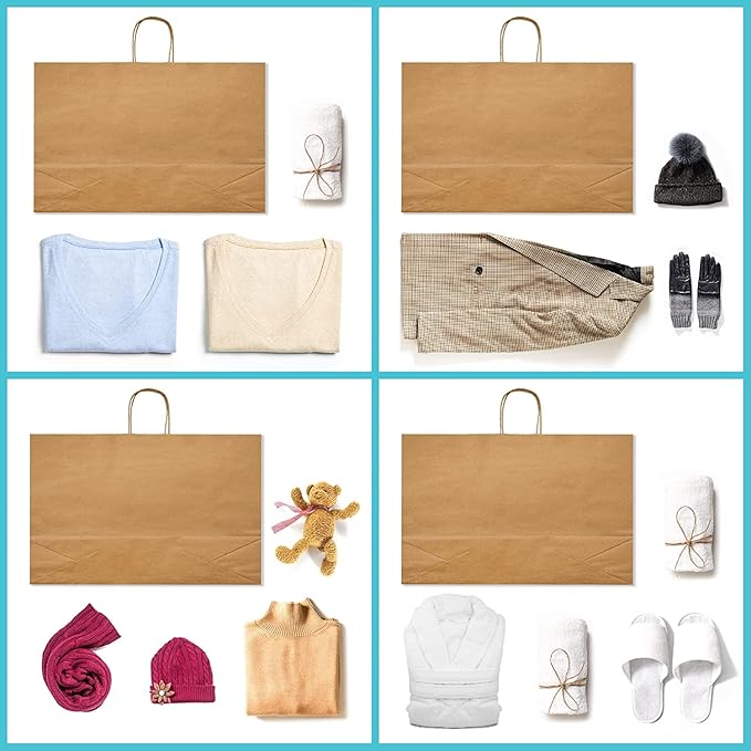 GSSUSA 16x6x12 Large Paper Bags with Handles 100Pcs, Gift Bags, Bag for Small Business Bulk, Brown Paper Shopping Bag for Boutique, Merchandise, Clothing, Grocery, Food Service Take Out