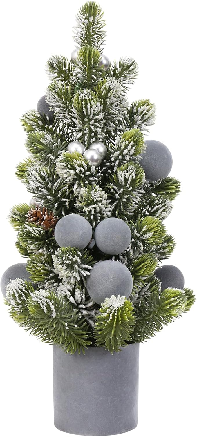 SY Super Bang Small Christmas Tree, 18Inch Grey Artificial Velvet Ball Berry Mini Tabletop Tree Christmas Decorations, for Home Party Thankgivings Xmas Indoor Decor.