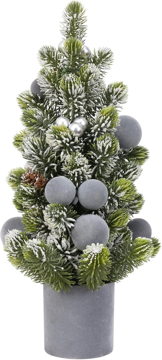 SY Super Bang Small Christmas Tree, 18Inch Grey Artificial Velvet Ball Berry Mini Tabletop Tree Christmas Decorations, for Home Party Thankgivings Xmas Indoor Decor.