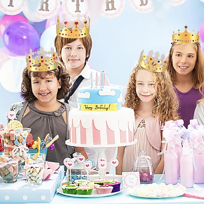 Gold Paper Crowns, Diy Birthday King Crowns Craft to Decorate, Paper Prince Princess Crown Hats for School Classroom