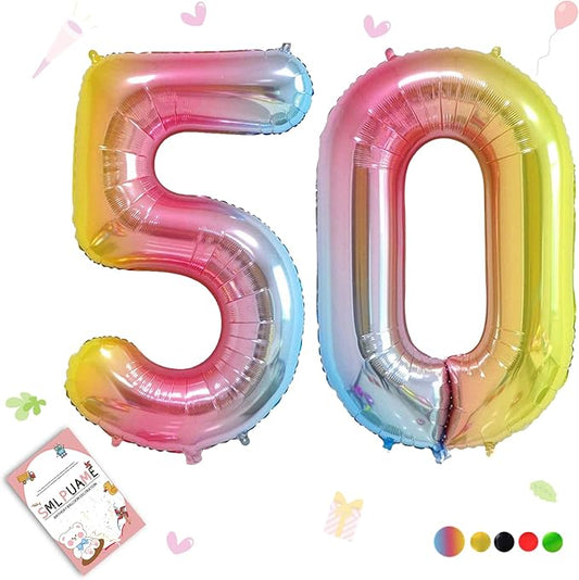 Smlpuame 40 Inch Number Balloons 0-9 Rainbow Gradient Large Number 50 Balloons, Digital Balloons for Birthday Party Celebration Decorations, Helium Foil Number Balloons for Wedding Anniversary