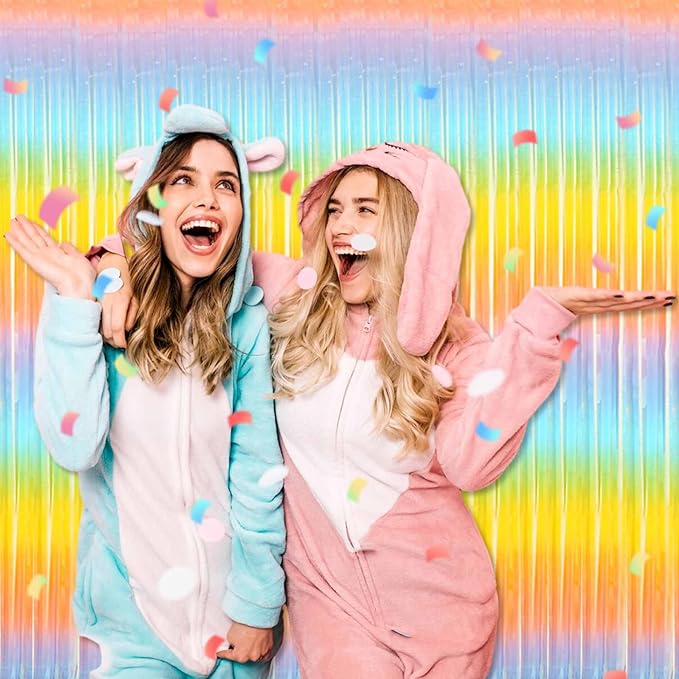 6 Pack Light Rainbow Foil Fringe Curtains Backdrop, 3.28 x 8.2 Ft Metallic Streamers Tinsel Curtains Background for Photo Booth, Birthday, Christmas, Halloween, New Year Party Decorations