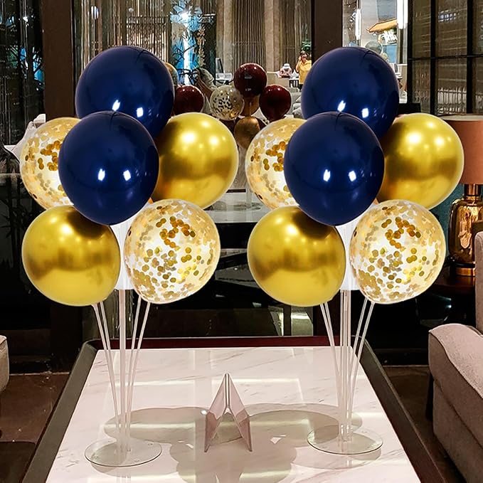 6 Set Balloon Stand with Blue and Gold Balloons Centerpiece Table Decorations for Birthday Wedding Anniversary Father's Day Retirement New Years Graduation Decorations Class of 2025