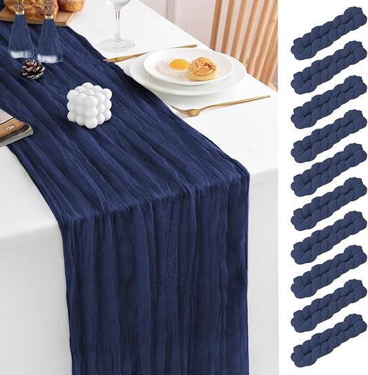 10 Pack Navy Blue Table Runner 120 Inch Cheesecloth Table Runner 10FT Boho Gauze Table Runner Long Cheese Cloth Table Runner Semi Sheer Runners for Wedding Bridal Baby Shower Party